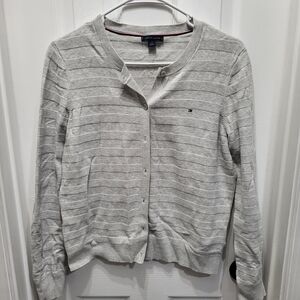 Tommy Hilfiger Light Gray Striped Knit Cardigan